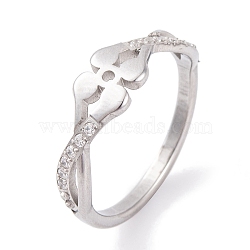 304 Stainless Steel Flower Finger Ring, with Cubic Zirconia, Stainless Steel Color, 6mm, US Size 6~9(16.5~18.9mm)(RJEW-C086-03-P)