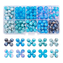 10 Style Spray Painted & Drawbench Transparent & Baking Painted Glass Beads, Round, Mixed Color, 8~9mm, Hole: 1~1.6mm, about 21~23pcs/style, 210~230pcs/box(GLAA-YW0001-26B)