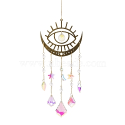 Quartz Crystal & Brass Pendant Decorations, with Iron Findings, Evil Eye, Golden, 456mm, Pendants: 295x34mm(HJEW-M007-02A-G)