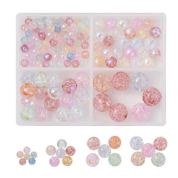 4 Style Electroplate Crackle Glass Bead Strands, AB Color Plated, Dyed & Heated, Round, Mixed Color, 130pcs/box(GLAA-YW0001-25)