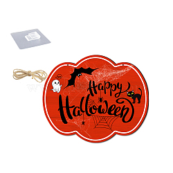 Halloween Wooden Wall Door Window Hanging Decor, with Hemp Rope and No Trace Hook, Word Happy Halloween, Pumpkin, 168x203mm(HAWE-PW0001-136-G02)