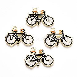 Light Gold Plated Alloy Jewelry Enamel Pendants, Bicycle, Black, 19x25.5x1.5mm, Hole: 1.8mm(PALLOY-Z001-29A)