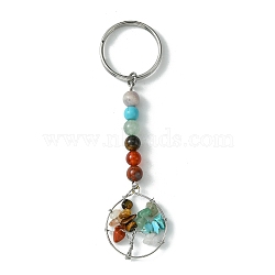 Gemstone Tree of Life Keychain, with 304 Stainless Steel Keychain Clasp, Stainless Steel Color, 9.7cm(KEYC-JKC00757)