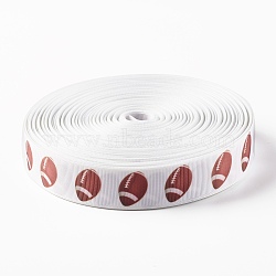 Single Face Rugby Printed Polyester Grosgrain Ribbons, White, 1 inch(25mm), 0.4mm(SRIB-P019-03)