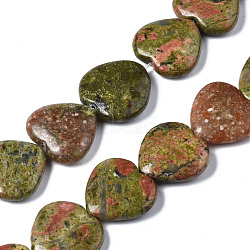 Natural Unakite Beads Strands, Heart, 19~20x20x5~7mm, Hole: 0.6mm, about 22pcs/strand, 15.94 inch(40.5cm)(G-N0326-69)