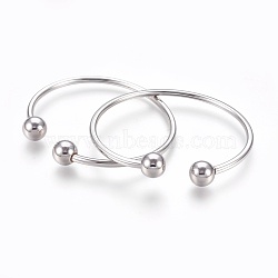 304 Stainless Steel Cuff Bangles, Torque Bangles, End with Removable Round Beads, Stainless Steel Color, 2 inch(5cm)x2-3/8 inch(6cm), 3mm(BJEW-F350-01P)
