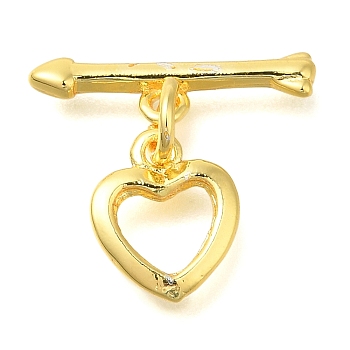 Brass Toggle Clasps, Heart, Golden, Heart: 10.5x8.8x1.7mm, Hole: 1.2mm, Bar: 4.5x17x1.5mm, hole: 1.2mm