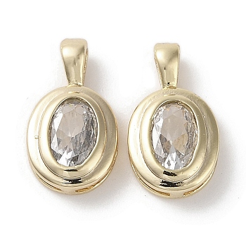 Brass Micro Pave Clear Cubic Zirconia Charms, Oval, Real 18K Gold Plated, 13x7.5x3mm, Hole: 1.5x3.5mm