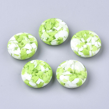 Resin Beads, Imitation Gemstone Chips Style, Flat Round, Lime, 26x10mm, Hole: 3mm