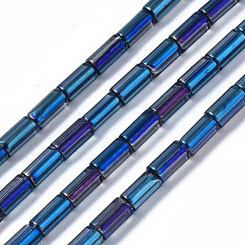 Electroplate Transparent  Glass Beads Strands, Two Tone, Column, Blue, 5x2.5mm, Hole: 0.8mm, about 72~75pcs/strand, 13.98 inch~14.25 inch(35.5~36.2cm)