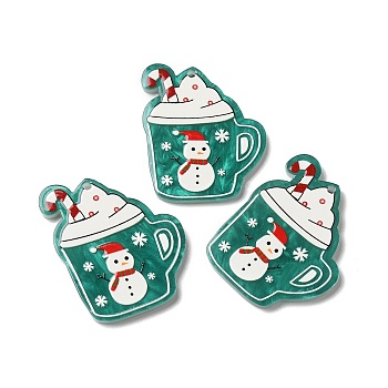 Christmas Resin Pendants, Opaque Cup Charms for Christmas Party Decoration, Snowman, 37x30x2.5mm, Hole: 1.5mm