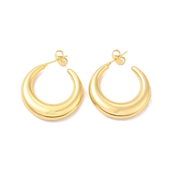 Rack Plating Brass Round Stud Earrings, Half Hoop Earrings for Women, Lead Free & Cadmium Free, Real 18K Gold Plated, 29~30x6mm, Pin: 0.8mm
