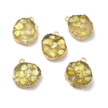 Transparent Resin Pendants, Nuggets Charm, with Light Gold Tone Iron Findings and Gold Foil, Yellow, 21~23x17~20x5.5mm, Hole: 1.6mm