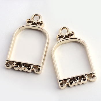 Rack Plating Alloy Open Back Bezel Pendants, For DIY UV Resin, Epoxy Resin, Pressed Flower Jewelry, Hollow, Birdcage, Cadmium Free & Nickel Free & Lead Free, Golden, 32x18x3.5mm, Hole: 3mm