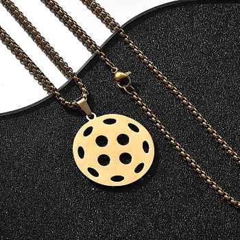 201 Stainless Steel Pickleball Pendant Box Chain Necklaces for Women Men, Golden, 23.90 inch(60.7cm)