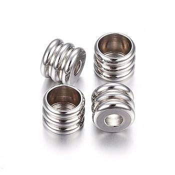 201 Stainless Steel Beads, Column, Stainless Steel Color, 6x4.5mm, Hole: 2.5mm and 5mm