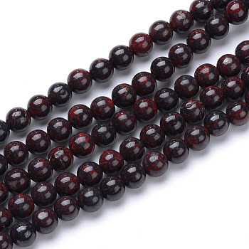Natural Bloodstone Beads Strands, Heliotrope Stone Beads, Round, 12mm, Hole: 1mm, about 31~32pcs/strand, 15.3 inch(38.3~38.5cm)