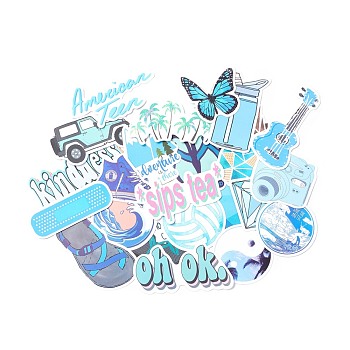 Mix Pattern Cartoon Stickers, Vinyl Waterproof Decals, for Water Bottles Laptop Phone Skateboard Decoration, Light Sky Blue, 3.8x4.2x0.02cm,50pcs/bag