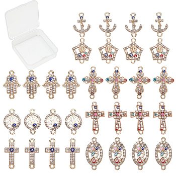 SUNNYCLUE Alloy Rhinestone Links Connectors, with Enamel, Light Gold, 26.5x15x2.5mm, Hole: 1.8mm, 32pcs/box