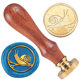 Wax Seal Stamp Set, 1Pc Golden Tone Sealing Wax Stamp Solid Brass Head, with 1Pc Wood Handle, for Envelopes Invitations, Gift Card, Snail, 83x22mm, Stamps: 25x14.5mm