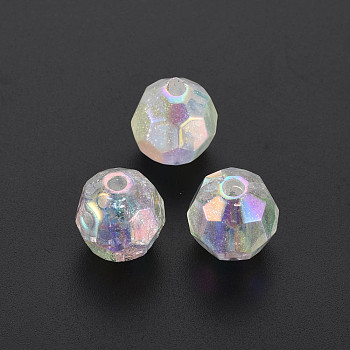 Transparent Acrylic Beads, AB color Plated, Faceted, Round, Clear AB, 14.5mm, Hole: 2.5mm