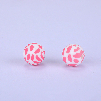 Printed Round Silicone Focal Beads, Pink, 15x15mm, Hole: 2mm