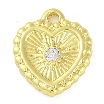 304 Stainless Steel Charms, with Clear Cubic Zirconia, Heart, Real 18K Gold Plated, 12x10.5x2mm, Hole: 1.2mm