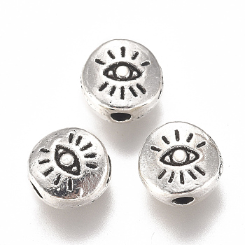 Alloy Beads, Flat Round with Eye, Antique Silver, 6x3mm, Hole: 1mm