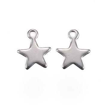 201 Stainless Steel Charms, Star, Stainless Steel Color, 10x8.5x0.8mm, Hole: 1mm