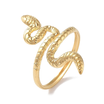 304 Stainless Steel Open Cuff Rings for Women, Snake, Real 18K Gold Plated, 31mm, Inner Diameter: 19mm