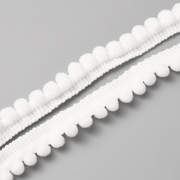 Polyester Lace Trim, Single Edge with Pom Poms Ball Trimming, Garment Accessories, White, 1/2 inch(12mm), 50 yards/bundle