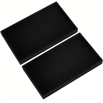 Rectangle Velvet Display Trays, Jewelry Rings, Necklaces, Earrings Organizer, Black, 21.5x12.5x2.3cm