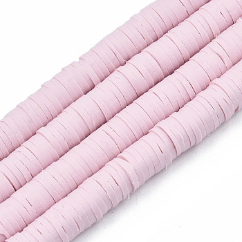 Handmade Polymer Clay Beads Strands, for DIY Jewelry Crafts Supplies, Heishi Beads, Disc/Flat Round, Pearl Pink, 6x0.5~1mm, Hole: 1.8mm, about 290~320pcs/strand, 15.75 inch~16.14 inch(40~41cm)