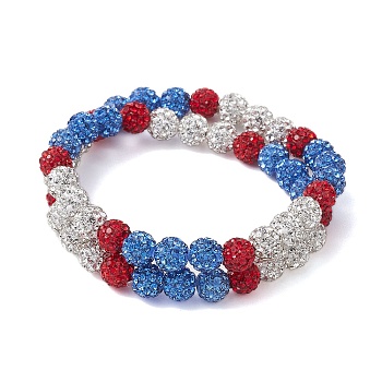 8mm Round Polymer Clay Rhinestone Wrap Bracelets, Independence Day Bracelets for Women, Mixed Color, Inner Diameter: 4-5/8 inch(11.7cm)