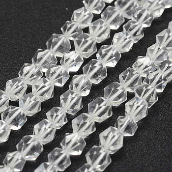 Natural Quartz Crystal Beads Strands, Rock Crystal, Star Cut Round Beads, Faceted, 8~8.5mm, Hole: 1mm, about 48~50pcs/strand, 14.9~15.1 inch(38~38.5cm)