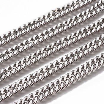 3.28 Feet Handmade 201 Stainless Steel Cuban Link Chains, Chunky Curb Chains, Twisted Chains, Unwelded, Faceted, Stainless Steel Color, 9x6x3mm, Wire: 1.4mm