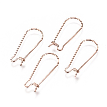 Ion Plating(IP) 304 Stainless Steel Hoop Earrings Findings Kidney Ear Wires, Rose Gold, 25x10x0.7mm, 21 Gauge