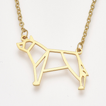 201 Stainless Steel Pendant Necklaces, with Cable Chains, Wolf, Golden, 17.3 inch(44cm), 2mm, Wolf: 22x30x1mm