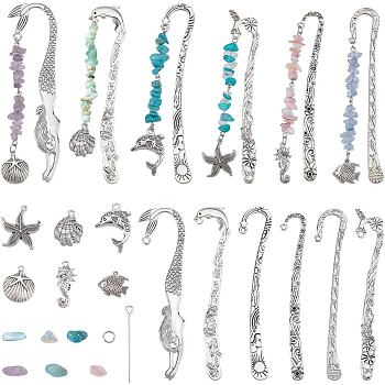 DIY Sea Animal Alloy & Gemstone Chip Bookmarks Making Kits, Mixed Color, 5~8x5~8mm, Hole: 1mm