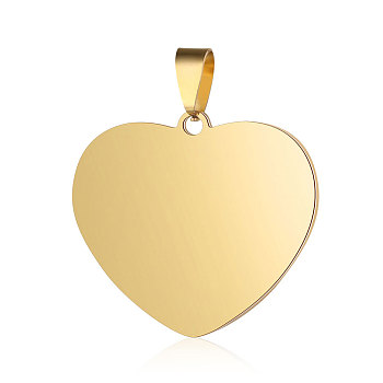 201 Stainless Steel Stamping Blank Tag Pendants, Manual Polishing, Heart, Golden, 38.5x35x2mm, Hole: 4x7mm