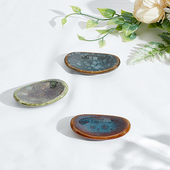 3Pcs 3 Colors Oval Porcelain Chopsticks Stand, Chopstick Holder, Mixed Color, 57x37.5x16mm, 1pc/color