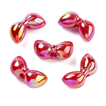 UV Plating Acrylic European Beads, Christmas Theme, Iridescent Shell Effect, Bowknot, FireBrick, 15x30x13mm, Hole: 5mm