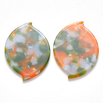 Cellulose Acetate(Resin) Pendants, Leaf, Colorful, 45x32x3mm, Hole: 1.4mm