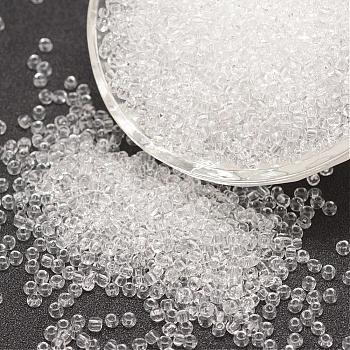 8/0 Glass Seed Beads, Grade A, Round, Transparent Colours, Clear, 2.8~3.2mm, Hole: 1.0mm, about 15000pcs/pound
