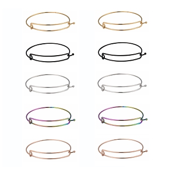 10Pcs 5 Color Adjustable Ion Plating(IP) 304 Stainless Steel Expandable Bangle Making, Mixed Color, Inner Diameter: 2-3/8 inch(6.1cm)~2-1/2 inch(6.2cm), 2pcs/Color