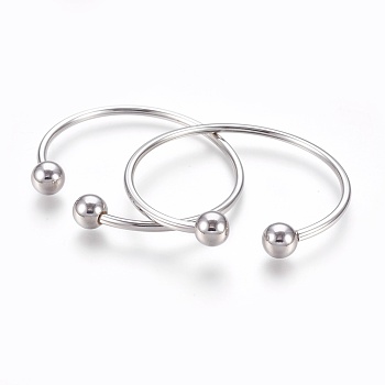 304 Stainless Steel Cuff Bangles, Torque Bangles, End with Removable Round Beads, Stainless Steel Color, 2 inch(5cm)x2-3/8 inch(6cm), 3mm