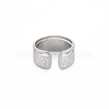304 Stainless Steel Hammered Open Cuff Ring for Women(RJEW-S405-221P)-2