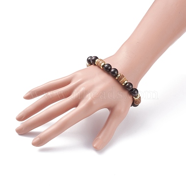Natural Coconut & Garnet Beaded Stretch Bracelet for Women(BJEW-JB07546-04)-3
