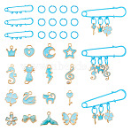 DIY Brooch Making Kits, include 15Pcs Iron Open Jump Rings, 5Pcs Iron Brooch Findings. 48Pcs 16 Styles Alloy Enamel Pendants, Mixed Shapes, 10x1.4mm, Inner Diameter: 7.4mm(DIY-TA0014-89)