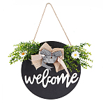Wooden Ornaments, with Jute Twine, for Party Gift Home Decoration, Flat Round with Word, Word, 300mm(HJEW-WH0006-43)